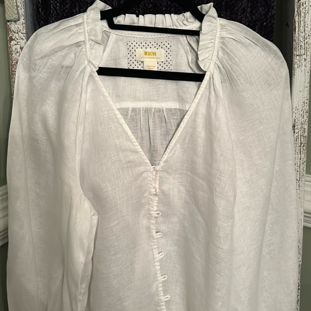 Maeve by Anthropolgie (medium) white linen long  sleeve